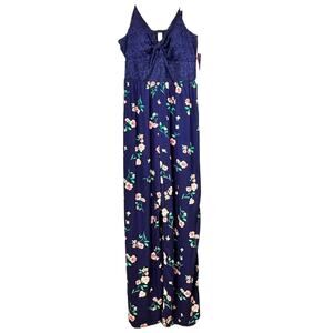 No Boundaries Floral Sleeveless Lace Jumpsuit Romper Blue 3X